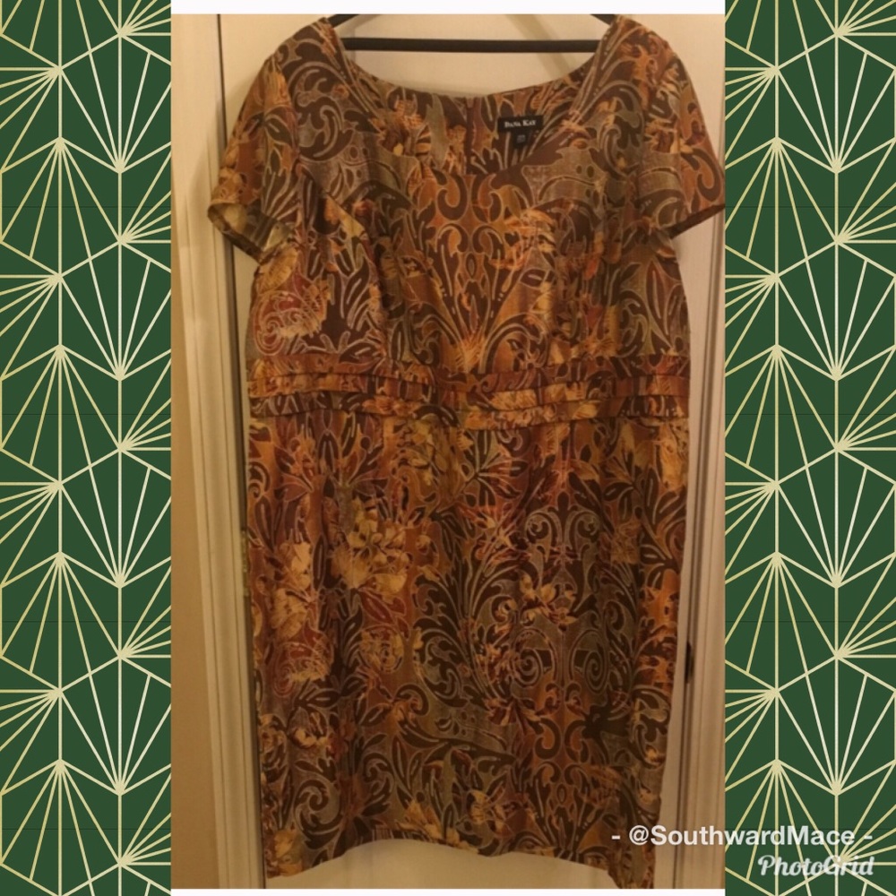 Dana Kay Brown Gold Paisley Empire Waist Sheath Dress 22W 19620